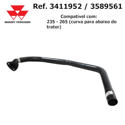 TUBO ESCAPAMENTO TRATOR 235/265 MASSEY FERGUSON 3411952/3589561 TRATORRES TR20040